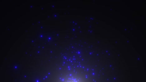 pequeñas partículas azules y estrellas en fondo oscuro