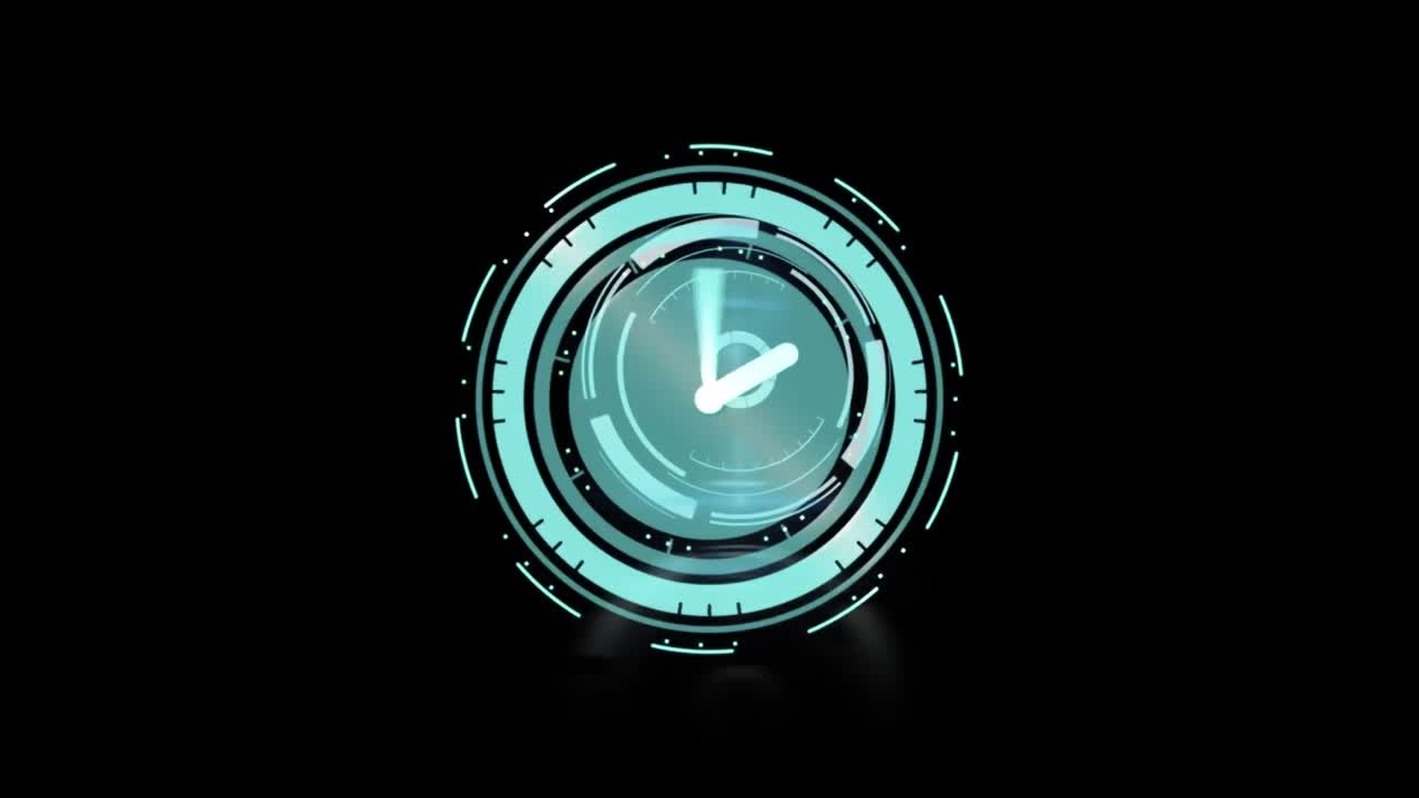 Animation of clock over processing circle on black background