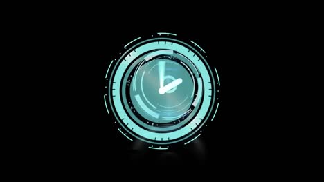 animación del reloj sobre el círculo de procesamiento sobre fondo negro