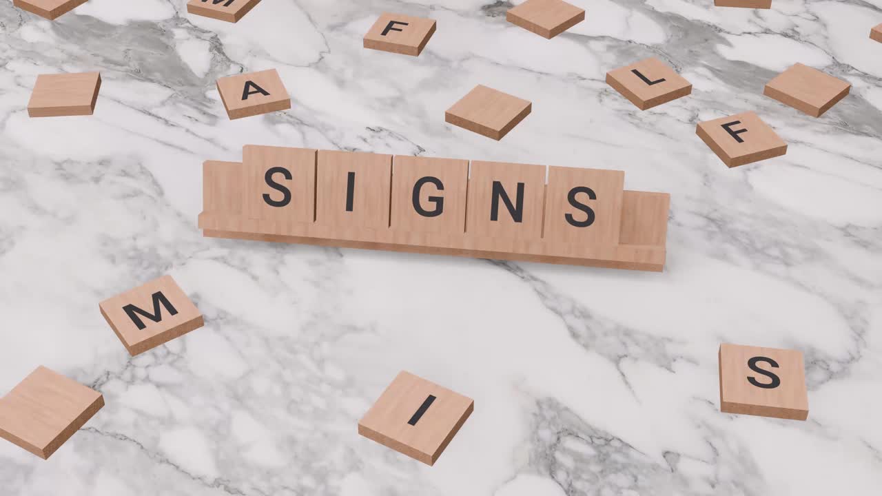 Signs word on scrabble