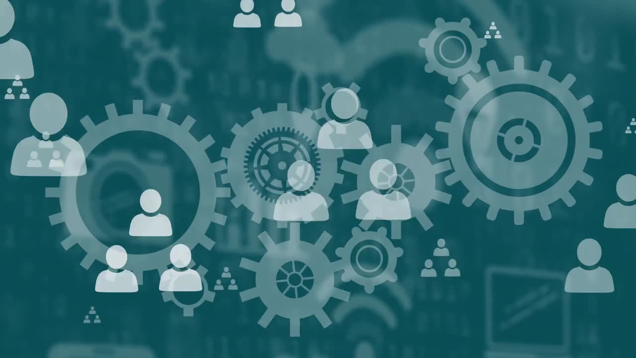 animación de iconos de medios en fondo gris