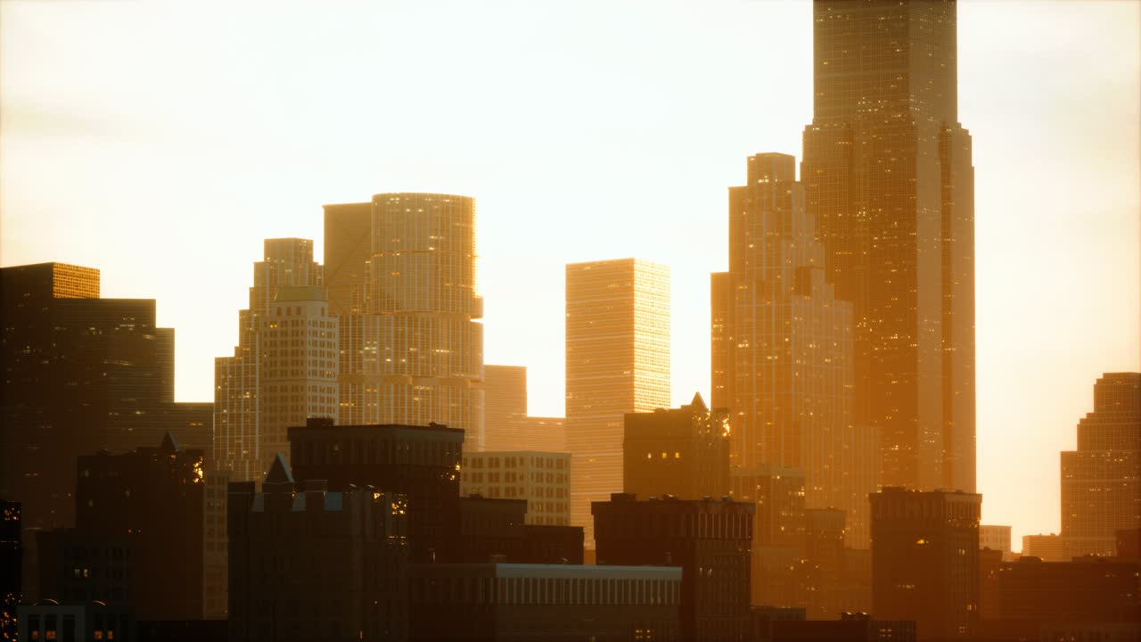 rascacielos de la gran ciudad al atardecer