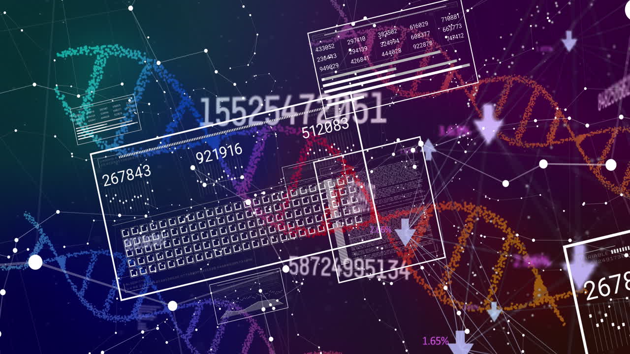 스크린과 dna 스트랜드에서 데이터 처리의 애니메이션