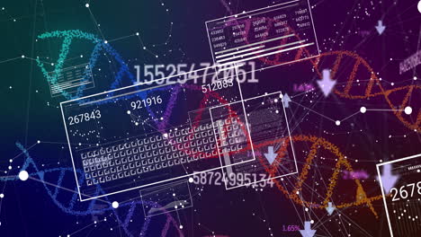스크린과 dna 스트랜드에서 데이터 처리의 애니메이션