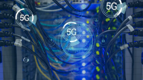 animación de textos 5g sobre procesamiento de datos y sala de servidores
