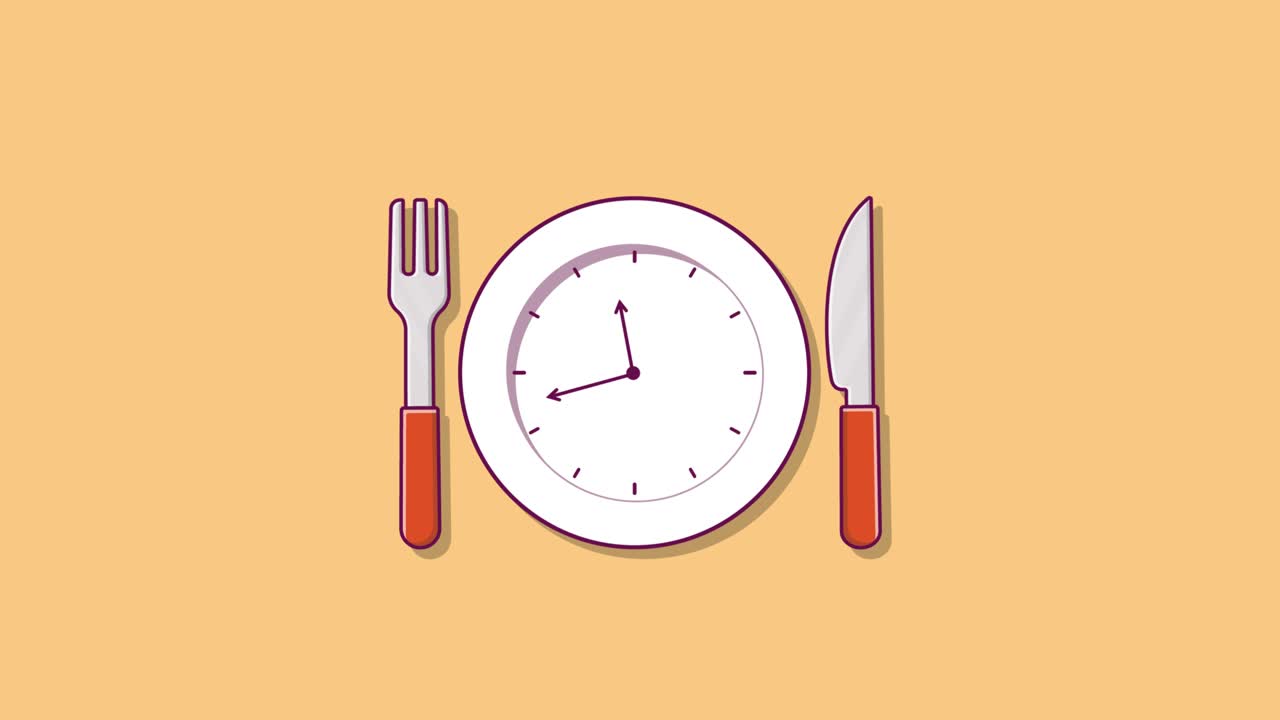 Animated Clock on Plate with Fork and Knife for Mealtime