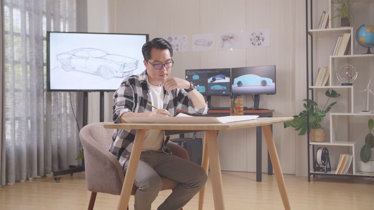 작업 중인 자동차 디자이너