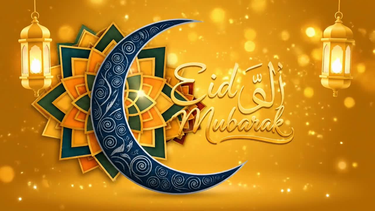 Auguri dorati di Eid Mubarak con luna crescente