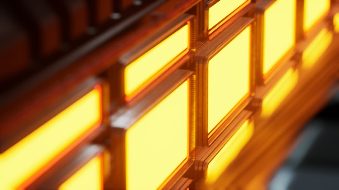 미래적인 인테리어에서 노란색 조명과 금속 패널