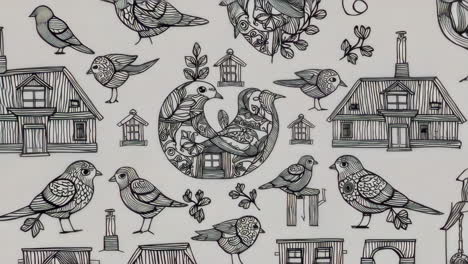 intricate black and white zentangle bird line art