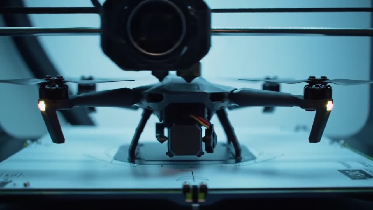High-Tech Drone Captured in Frames: A Close-Up View Showcasing Innovative Design and Precision Engineering for Aerial Photography and Exploration