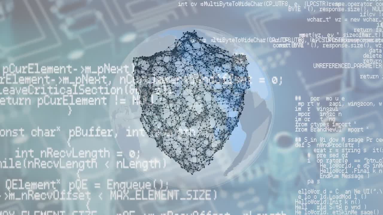 animación del procesamiento de datos y el globo sobre el cielo con nubes