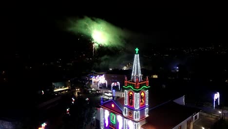 fireworks in the village at night aerial