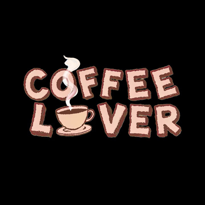Gráfico de texto animado "Amante de Café" com xícara fumegante.