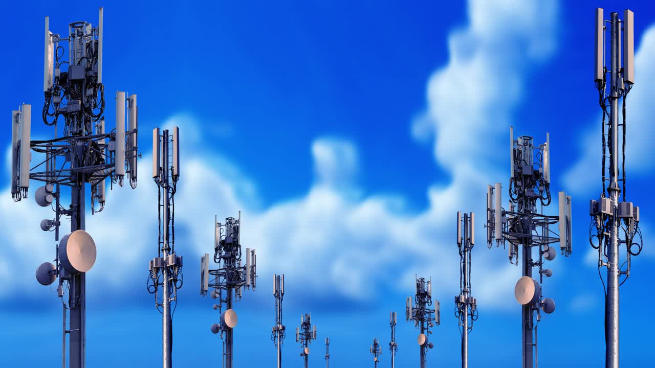composición de bucle video 3d de las torres de celulares de telecomunicaciones móviles de la red 5g