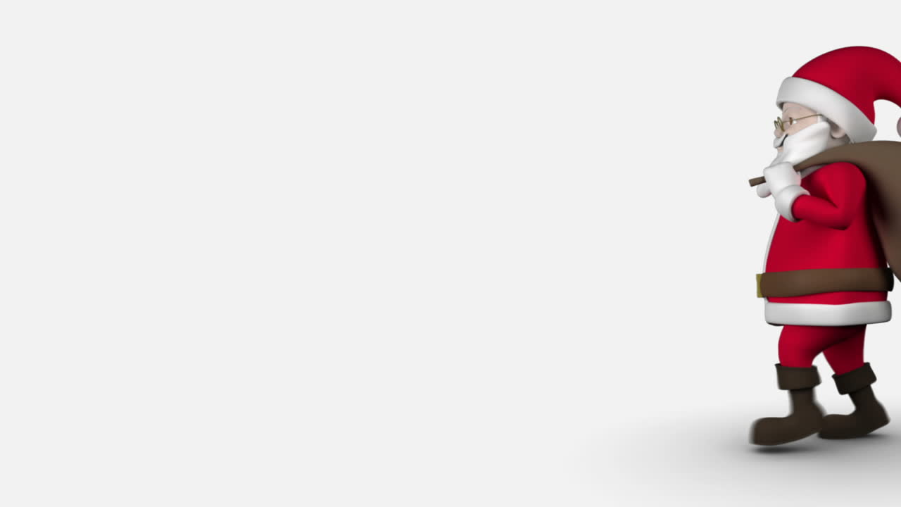 santa de dibujos animados caminando sobre un fondo blanco