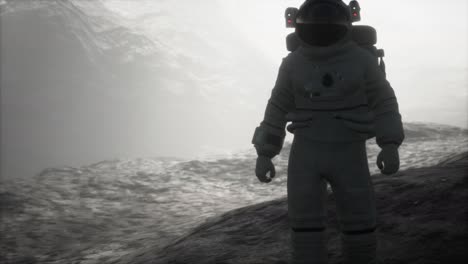 astronaut on another planet with dust and fog