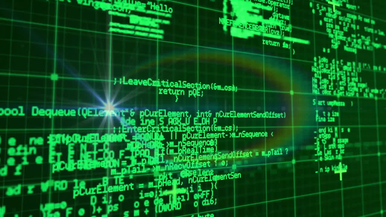 Animation of data processing and light spot over neon shapes