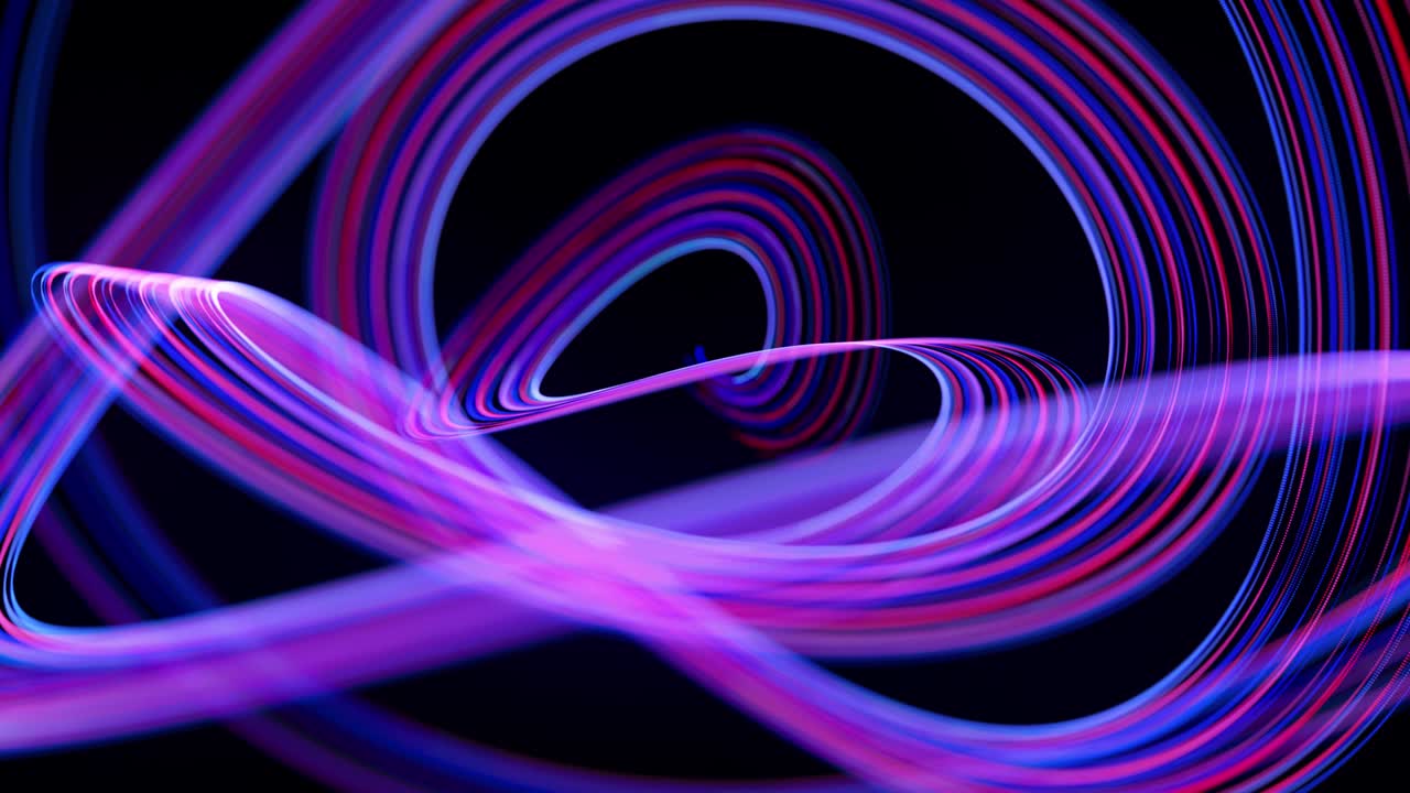 Light flow bg in 4k. Abstract looped background with light trails, stream of red blue neon lines in space move to form looped spiral shapes. Modern trendy motion design background. Light effect,