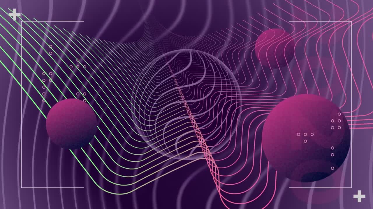 Animation of purple circle and lines with spheres and markers, flickering shapes