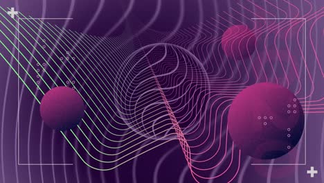 Animation-of-purple-circle-and-lines-with-spheres-and-markers,-flickering-shapes