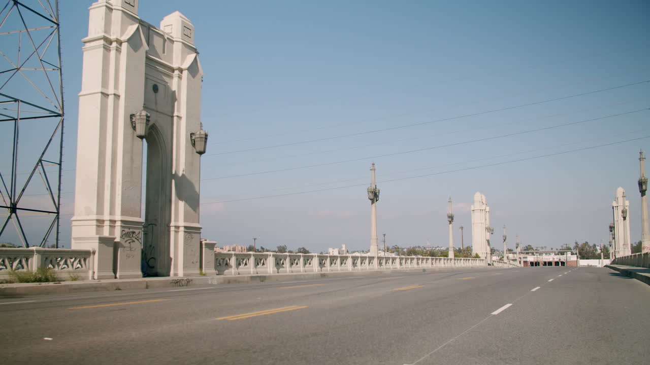 Empty urban bridge with architectural structures on a clear day