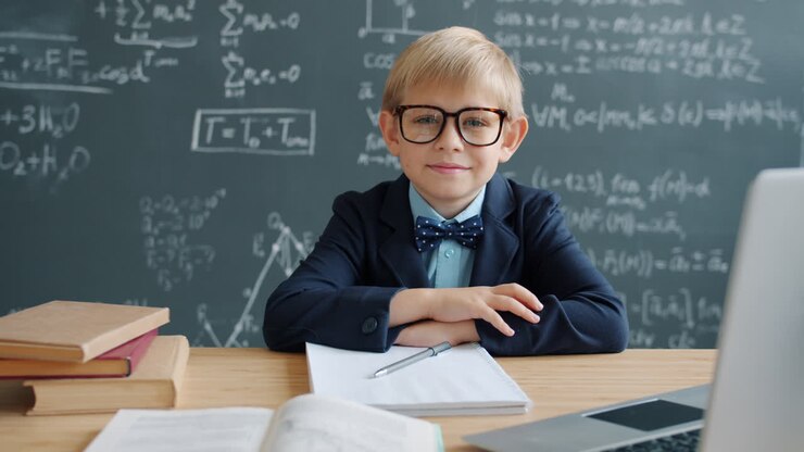 Smiling Boy Student in Classroom