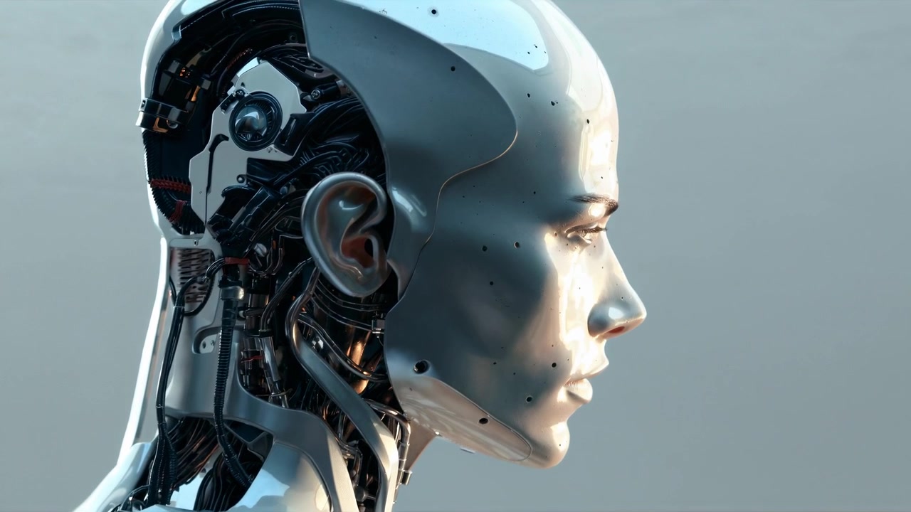 Close-up Profile of a Futuristic Humanoid Robot with Visible Mechanics