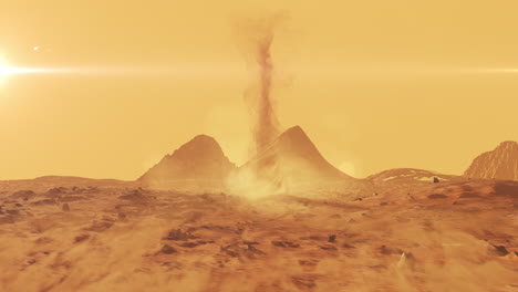 alien desert landscape with dust storm