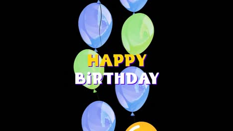 Animation-of-happy-birthday-text-over-colorful-balloons-on-black-background