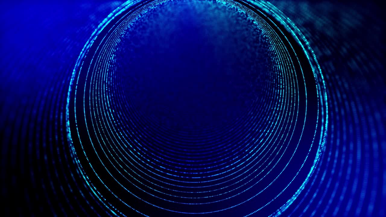 4k seamless looped science-fiction blue background with radial structures, particles oscillate and move smoothly, like element of information graphics on sci-fi panel HUD. Rings 17