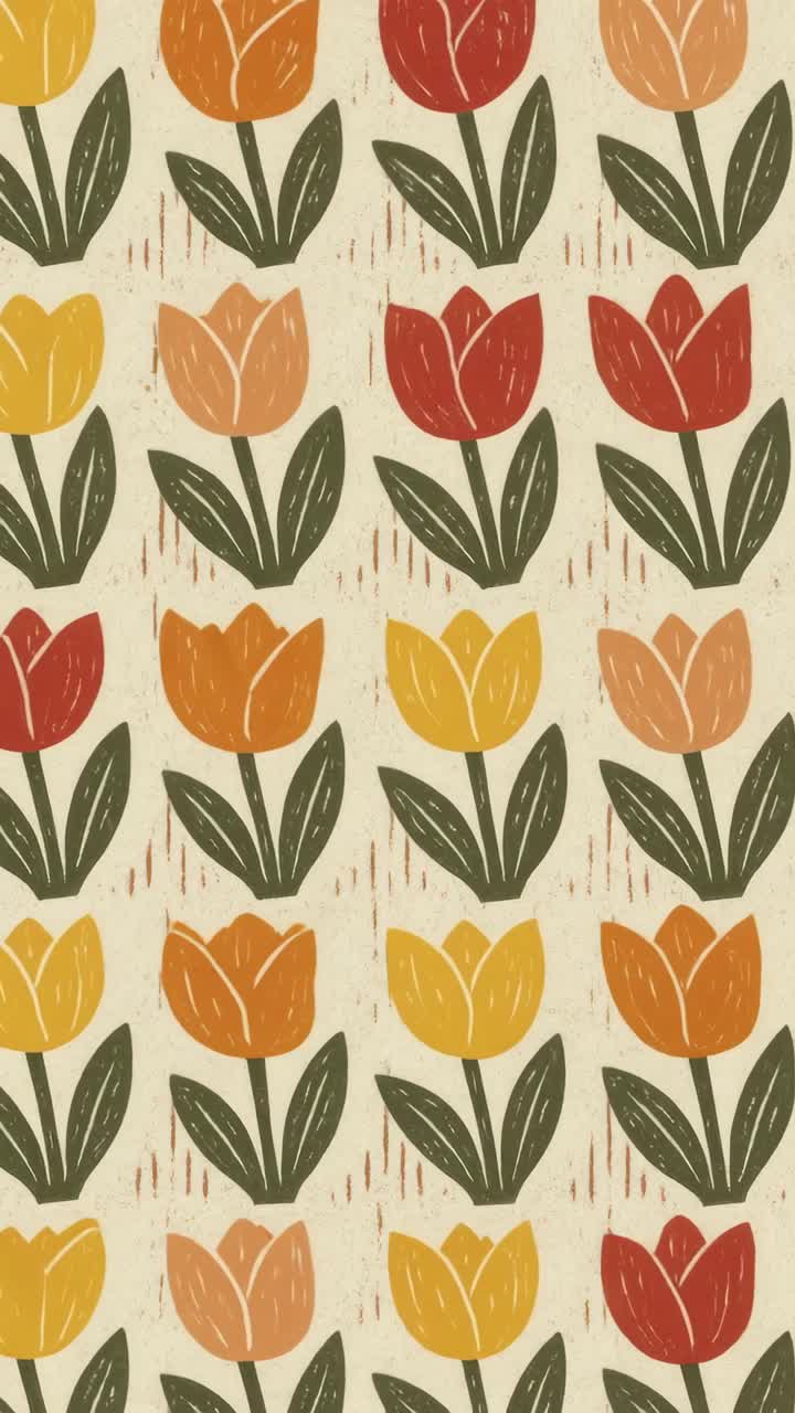 Vintage floral pattern with tulips in earthy tones. Top-down angle captures the retro style, perfect
