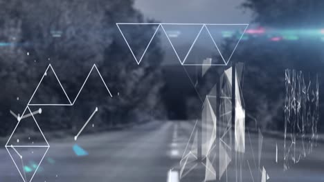 animation of diverse shapes over blurred road