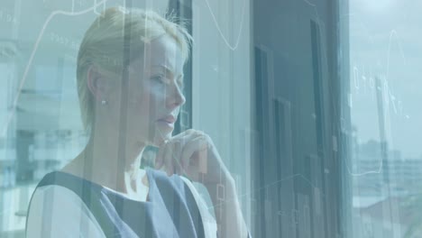 animation of data processing over caucasian businesswoman in office