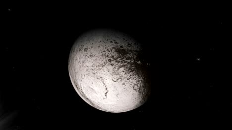 iapetus, saturn's moon, rotating in its own orbit in the outer space. loop