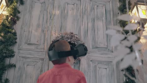 little boy experiences virtual reality in vr glasses