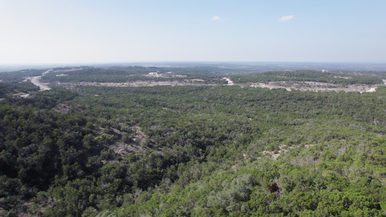 Aerial view of the valleys below Devil's Backbone in the Texas Hill Country