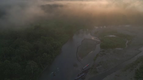 cinematic aerial drone view of darien gap jungle at sunrise in panama