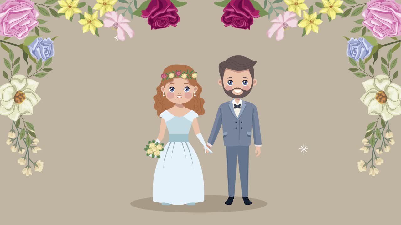 결혼 부부 연인 캐릭터와 꽃의 경계