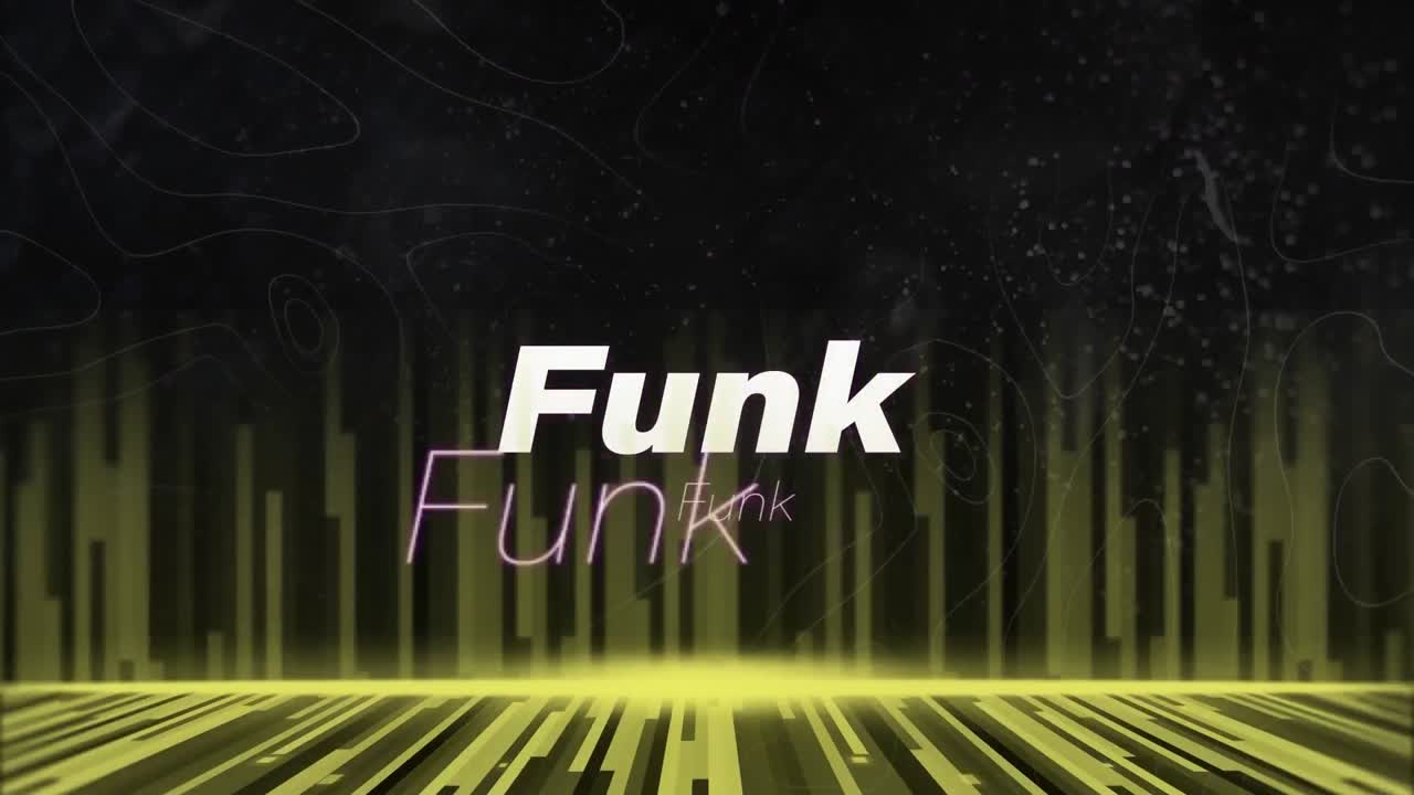 animación de texto funk y líneas amarillas sobre fondo negro