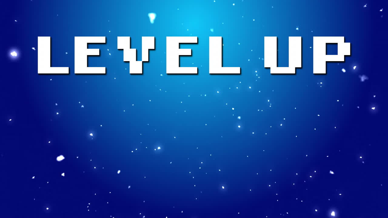 Animasi teks Naik Level di atas bentuk biru di atas latar belakang hitam
