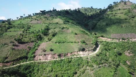 Beautiful-aerial-view-of-rural-road-around-Rwenzori