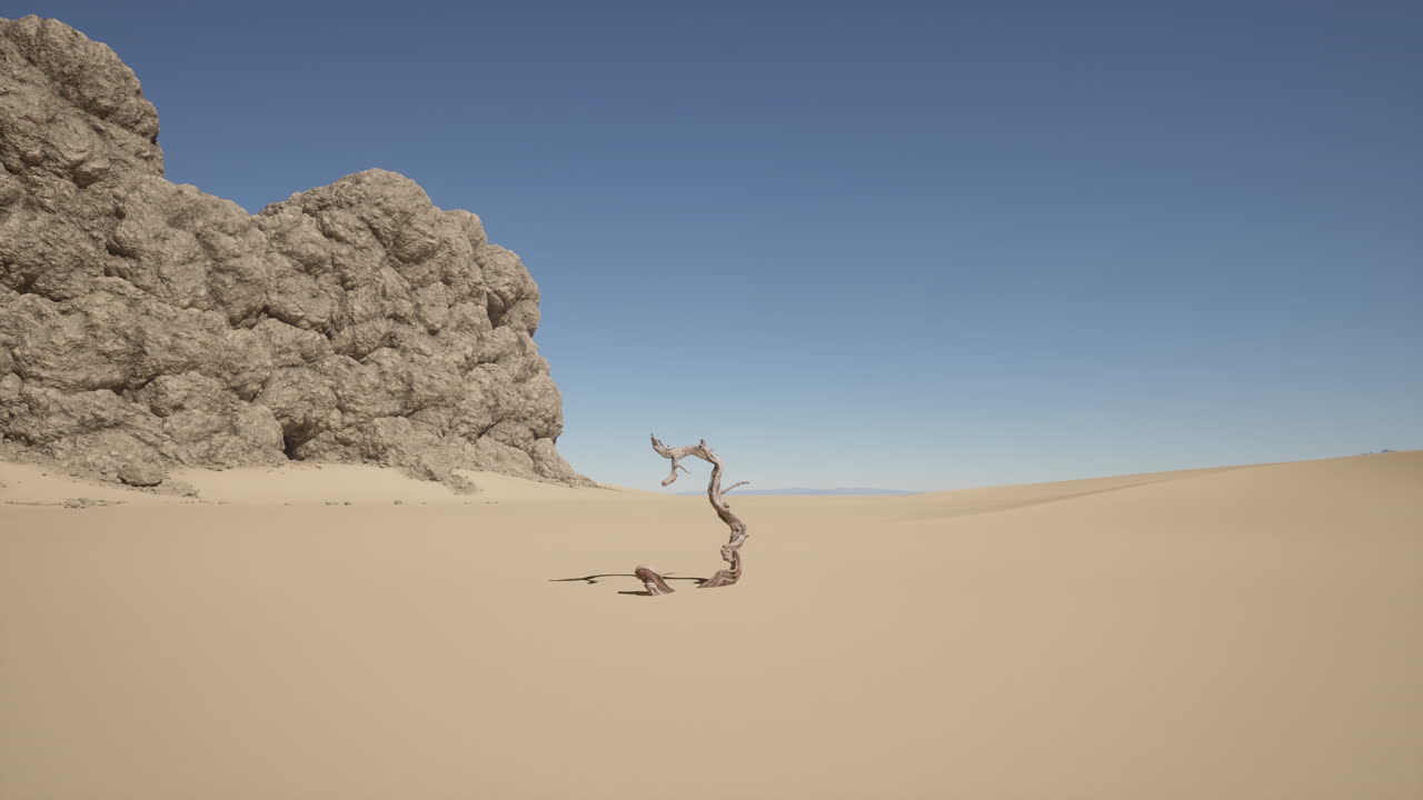 외로운 죽은 나무가 있는 사막 풍경