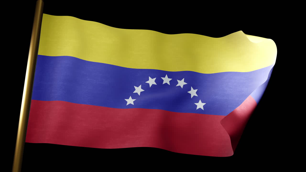 Animação de close-up de bandeira da Venezuela tremulando em fundo preto