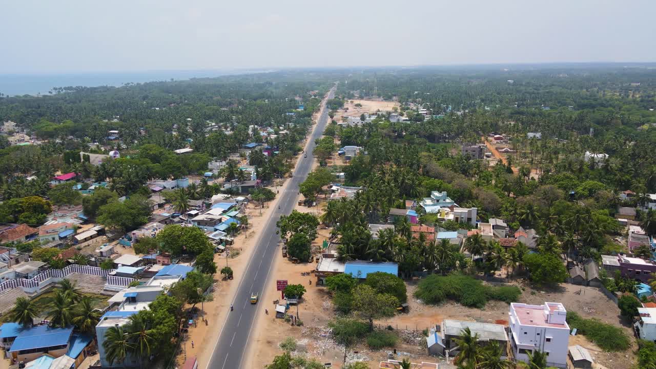 Picturesque aerial drone shot of Rameshwaram city, with the bridge connecting land and sea in perfect harmony.