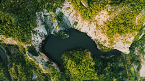 aerial view of a scenic mountain lake