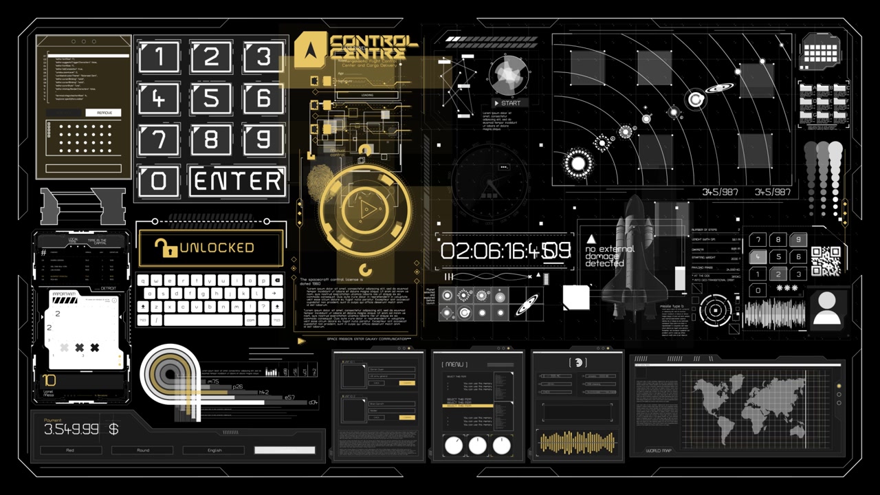 Futuristic HUD Control Panel Displaying Data and Space Elements