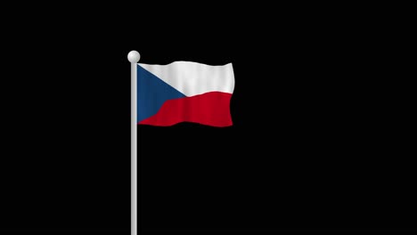 czech flag on flagpole waving in the wind with black background