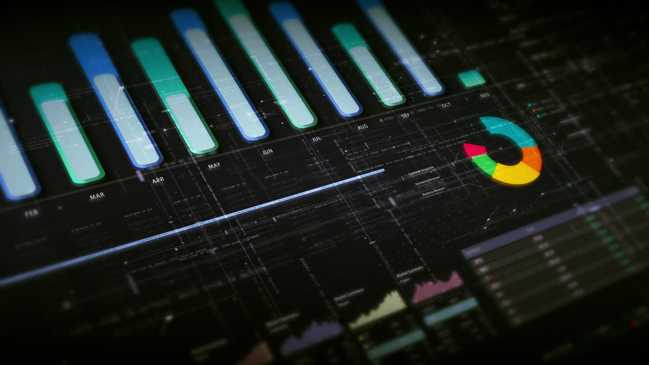 visuales de datos dinámicos para gráficos de información de negocios, gráficos animados e insights basados en datos para una maqueta de reunión de negocios. explore el mundo del comercio, las bolsas de valores y la criptografía