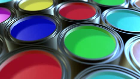 cans paint, group of tin metal cans with color paint dye, loop-able. 3d animation stock video